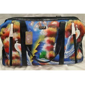 Sharif hand painted real leather 21" L X 10 1/4" W X 13 3/4" H weekender bag NWT